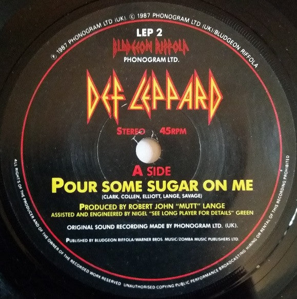 Def Leppard : Pour Some Sugar On Me (7", Single, Pap)