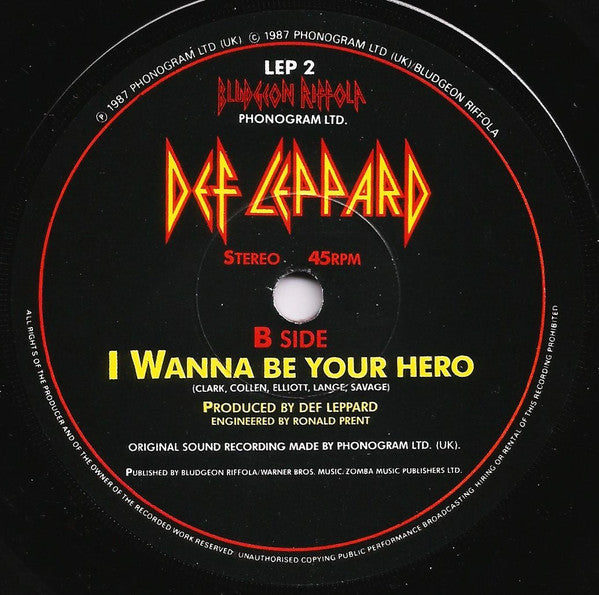 Def Leppard : Pour Some Sugar On Me (7", Single, Pap)