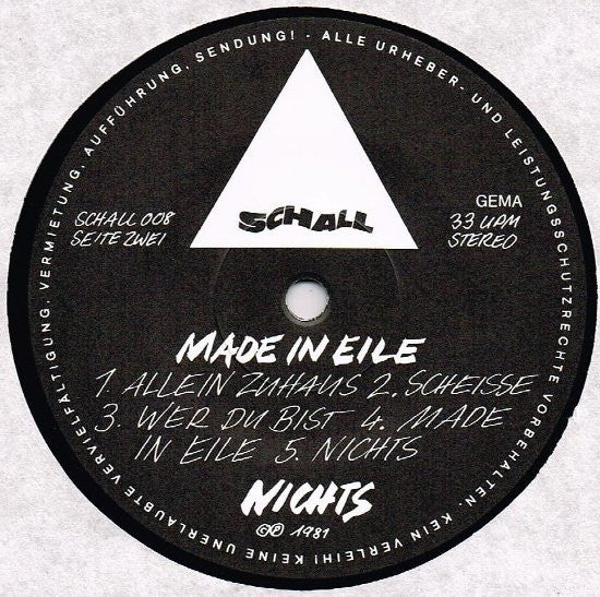 Nichts : Made In Eile (LP, Album, Whi)