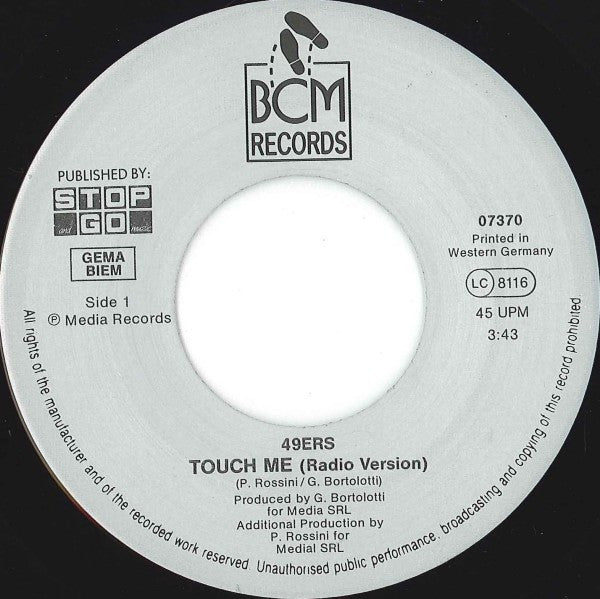 49ers : Touch Me (7", Single)