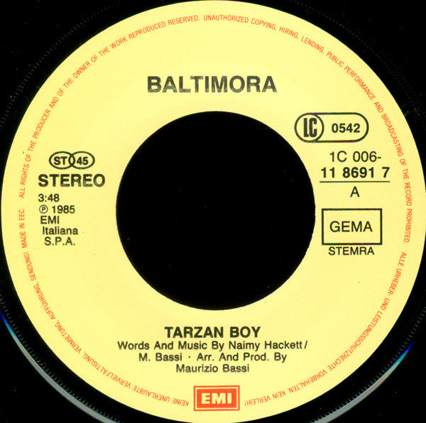 Baltimora : Tarzan Boy (7", Single)