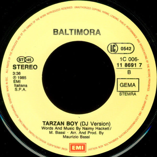 Baltimora : Tarzan Boy (7", Single)