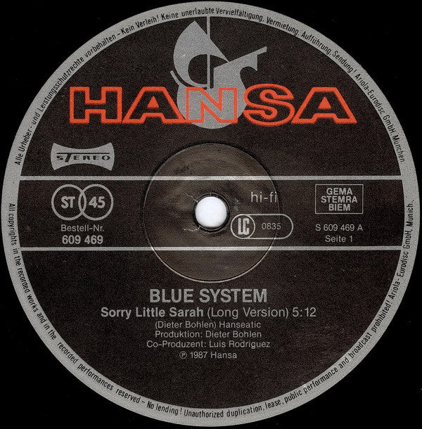 Blue System : Sorry Little Sarah (Long Version) (12", Maxi)