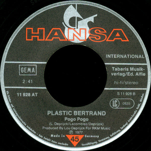 Plastic Bertrand : Ça Plane Pour Moi / Pogo Pogo (7", Single)