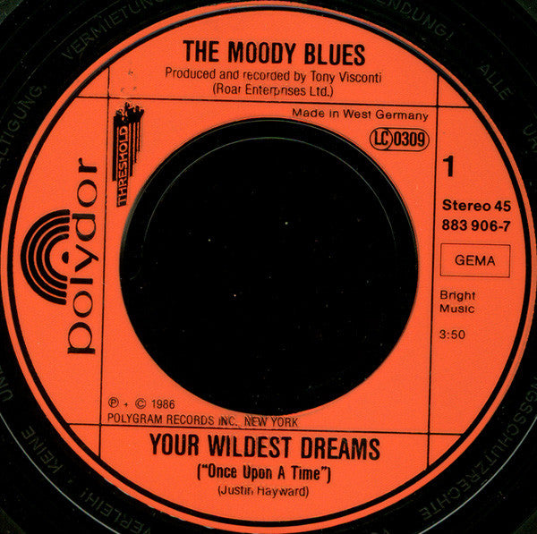 The Moody Blues : Your Wildest Dreams (7", Single)