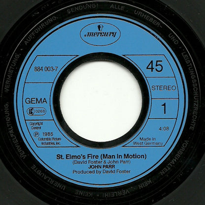 John Parr : St. Elmo's Fire (Man In Motion) (7", Single)