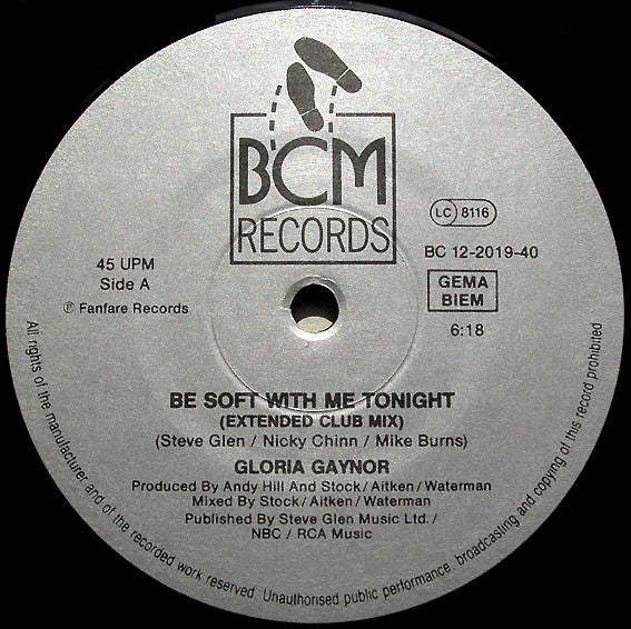 Gloria Gaynor : Be Soft With Me Tonight (12")