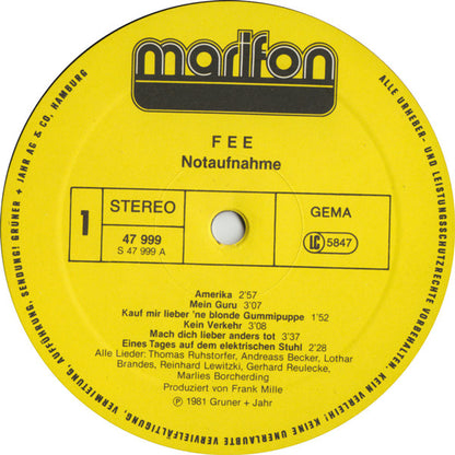 FEE : Notaufnahme (LP, Album)