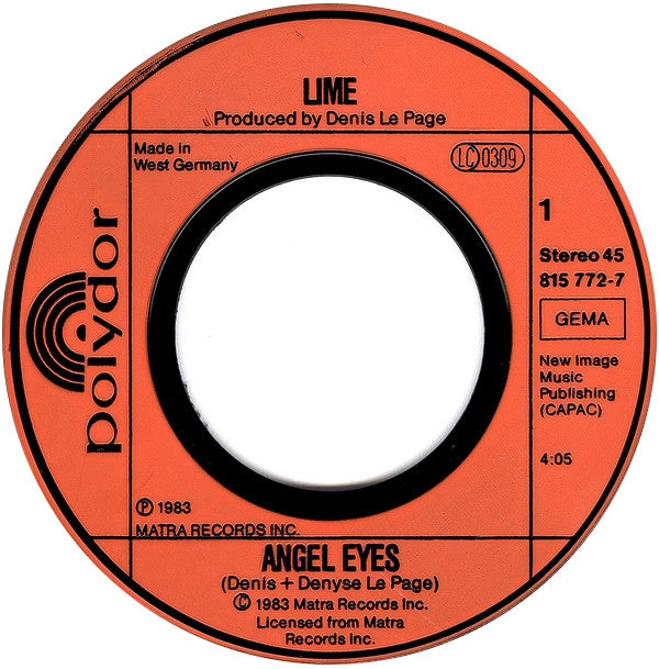 Lime (2) : Angel Eyes (7", Single)