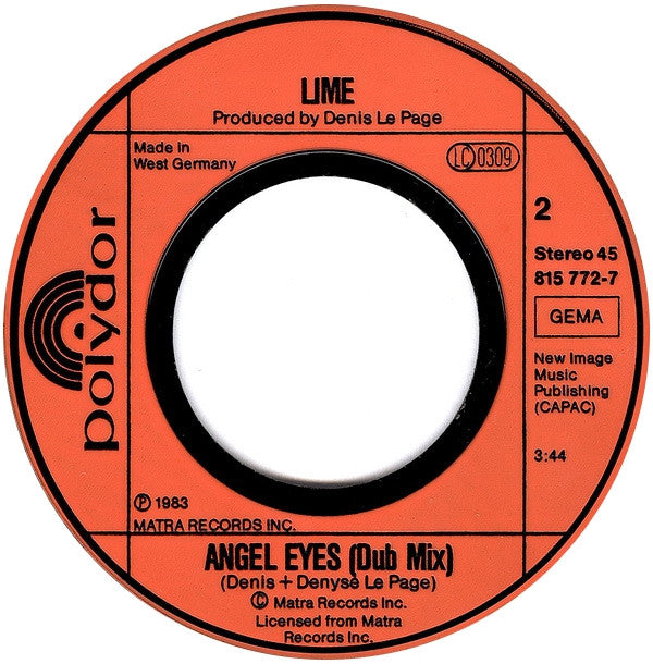 Lime (2) : Angel Eyes (7", Single)