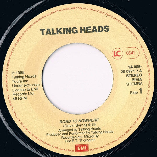 Talking Heads : Road To Nowhere (7", Single)