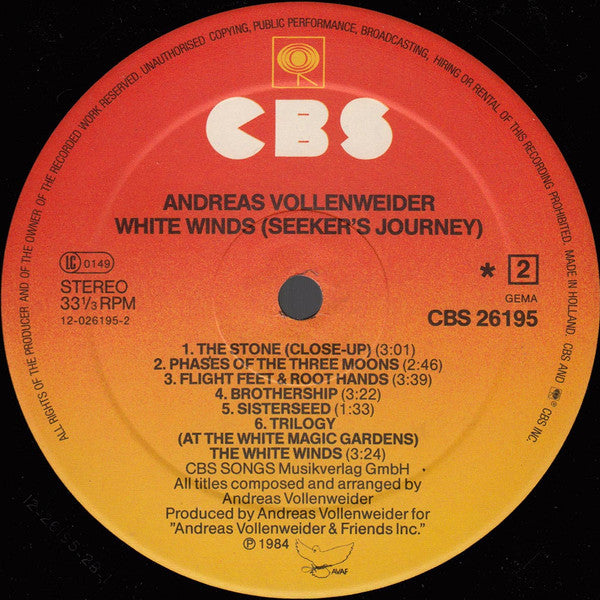 Andreas Vollenweider : White Winds (LP, Album)