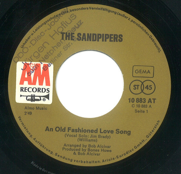 The Sandpipers : An Old Fashioned Love Song (7", Single)