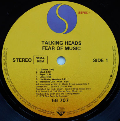 Talking Heads : Fear Of Music (LP, Album, RE, Emb)