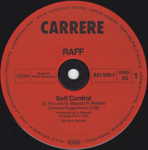 Raff* : Self Control (12", Maxi, Inj)