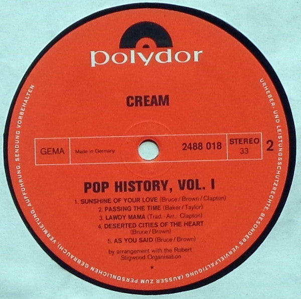 Cream (2) : Pop History Vol. 1 (2xLP, Comp, Gat)