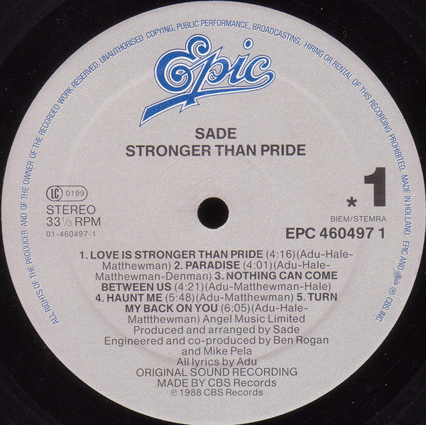 Sade : Stronger Than Pride (LP, Album)