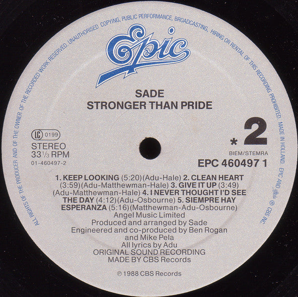 Sade : Stronger Than Pride (LP, Album)