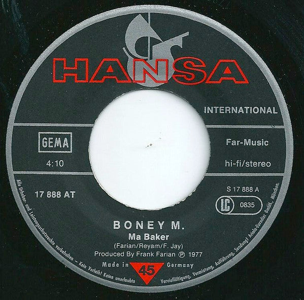 Boney M. : Ma Baker / Still I'm Sad (7", Single)