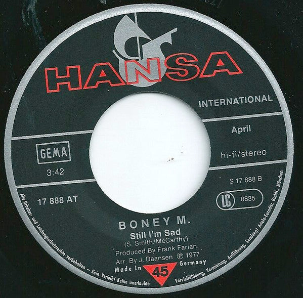 Boney M. : Ma Baker / Still I'm Sad (7", Single)