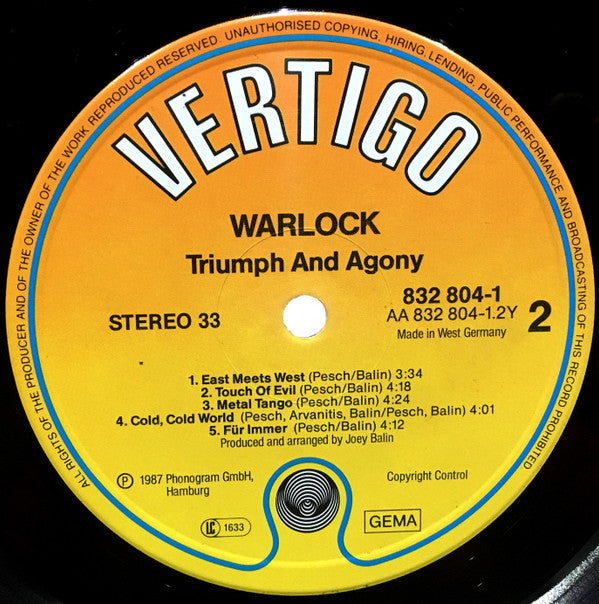 Warlock (2) : Triumph And Agony (LP, Album)