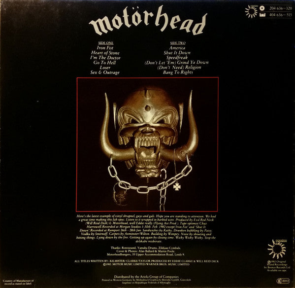 Motörhead : Iron Fist (LP, Album, Gre)