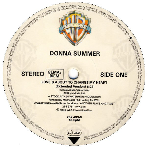 Donna Summer : Love's About To Change My Heart (12", Maxi)