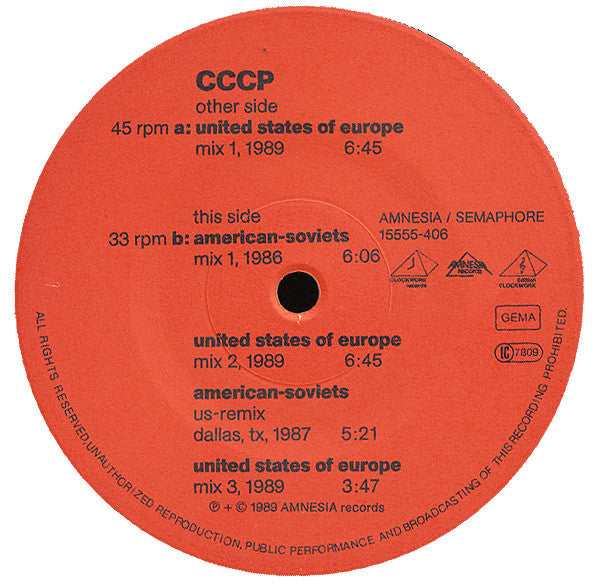 CCCP* : United States Of Europe (12", Maxi)