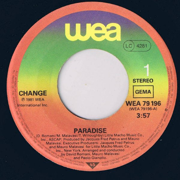 Change : Paradise (7", Single)