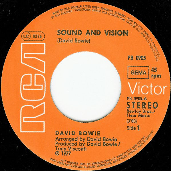 David Bowie : Sound And Vision (7", Single)