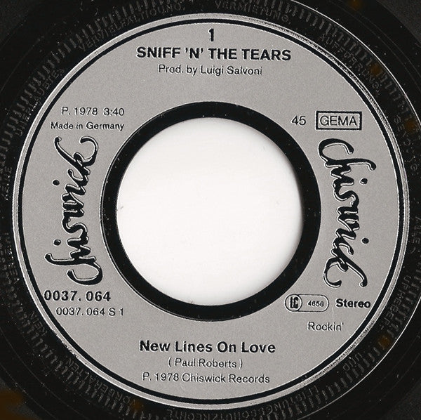 Sniff 'n' the Tears : New Lines On Love / Rock 'N' Roll Music (7", Single)