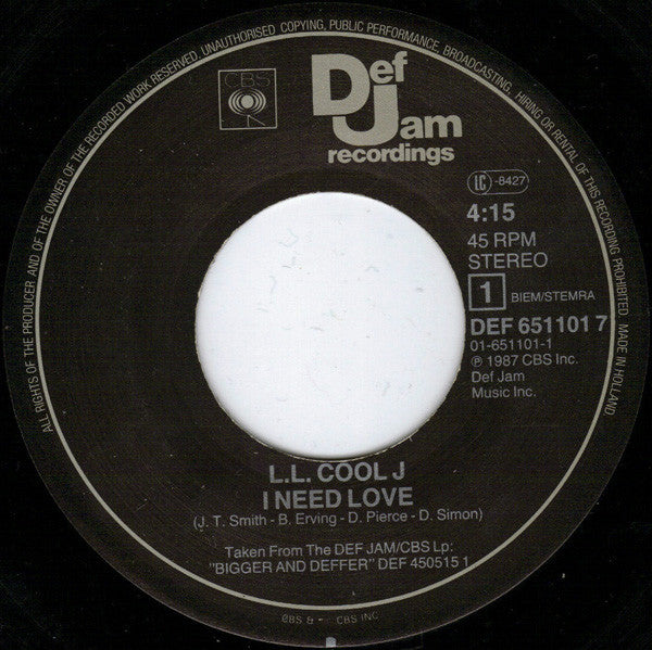 L.L. Cool J* : I Need Love (7", Single)