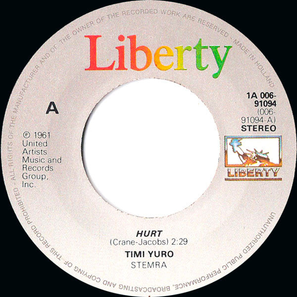 Timi Yuro : Hurt / Smile (7", Single, RE)