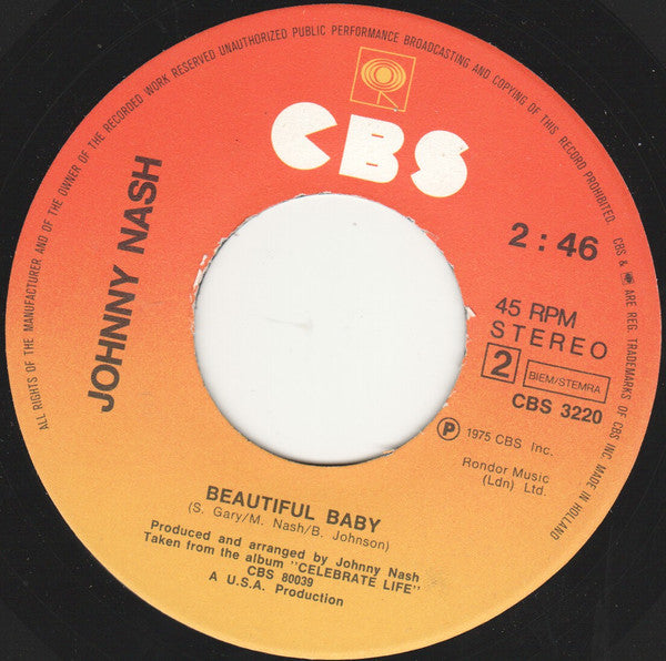 Johnny Nash : Tears On My Pillow / Beautiful Baby (7", Single)