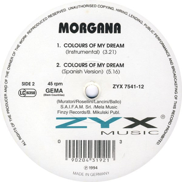 Morgana (21) : Colours Of My Dream (12")