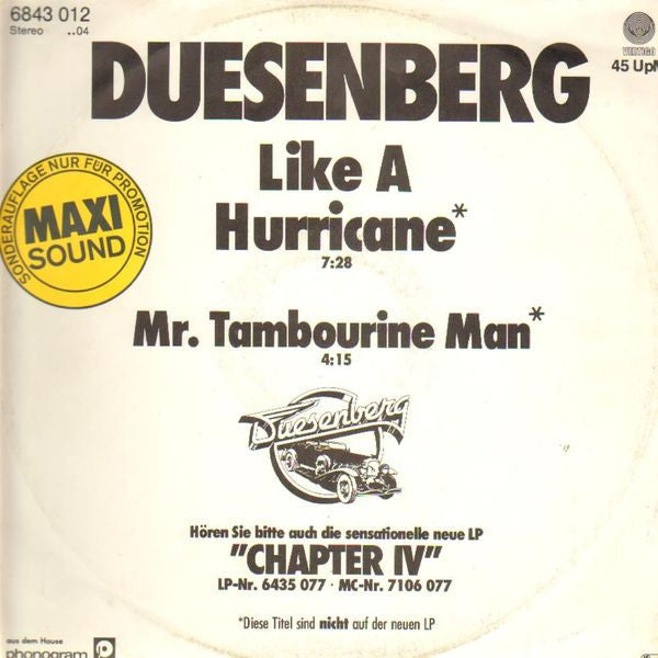 Duesenberg : Like A Hurricane (12", Maxi, Promo)