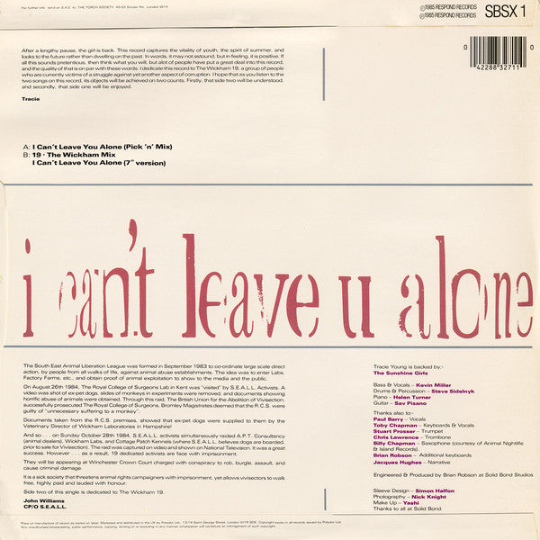 Tracie Young : I Can't Leave You Alone (12", Single)