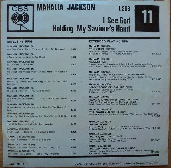 Mahalia Jackson : I See God (7", Single, NR.)