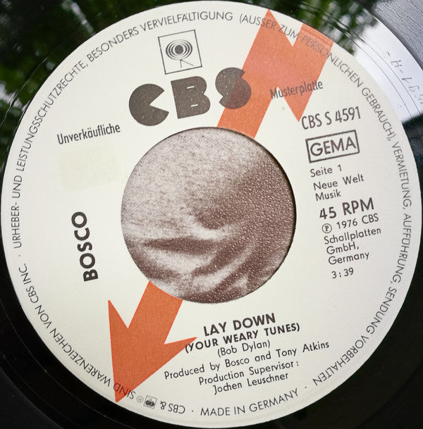 Bosco (12) : Lay Down (Your Weary Tunes) (7", Single, Promo)