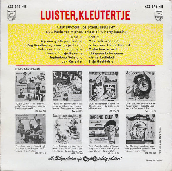 De Schellebellen : Luister, Kleutertje (7", EP, Mono)