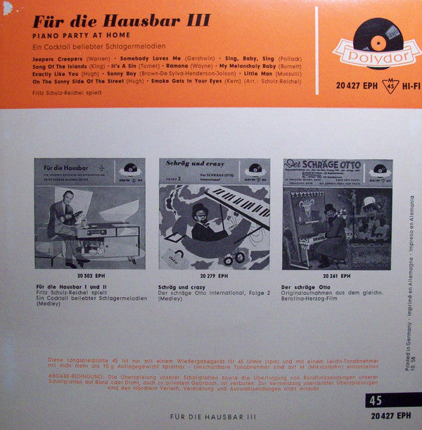 Fritz Schulz-Reichel : Für Die Hausbar III (7", EP)