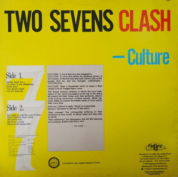 Culture : Two Sevens Clash (LP, Album, Red)