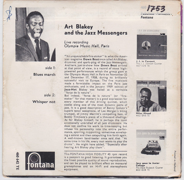 Art Blakey & The Jazz Messengers : Blues March (7", Mono)