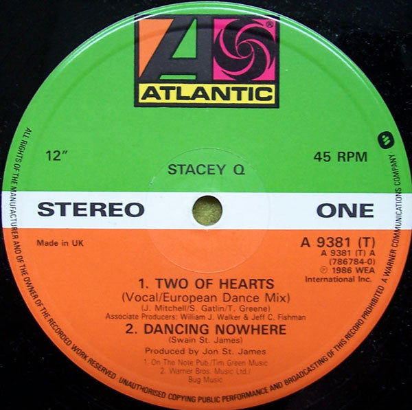 Stacey Q : Two Of Hearts (European Mix) (12")