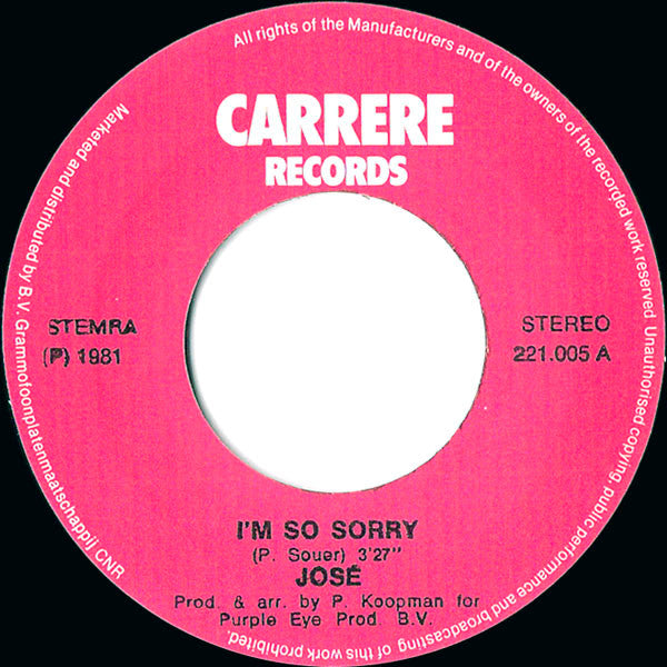 José (3) : I'm So Sorry (7", Single)