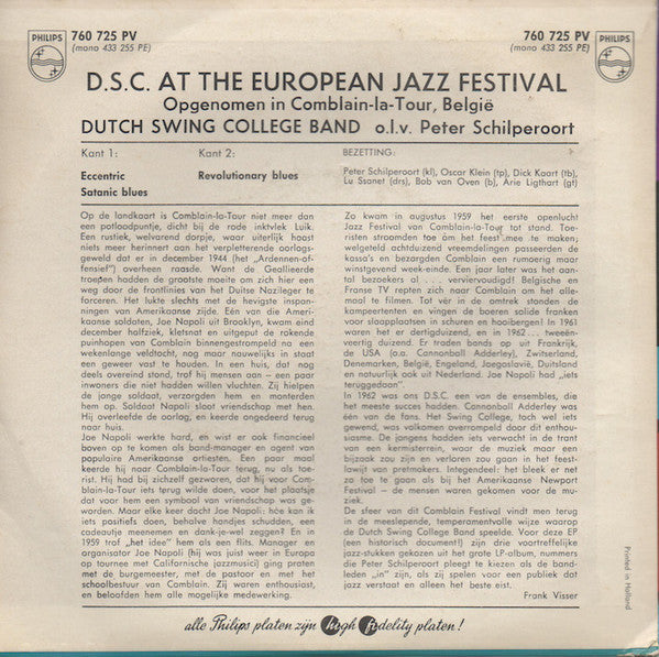 The Dutch Swing College Band : D.S.C. At The European Jazz Festival  (7", EP, Mono)