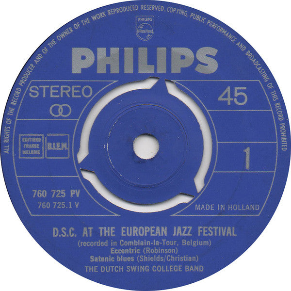 The Dutch Swing College Band : D.S.C. At The European Jazz Festival  (7", EP, Mono)