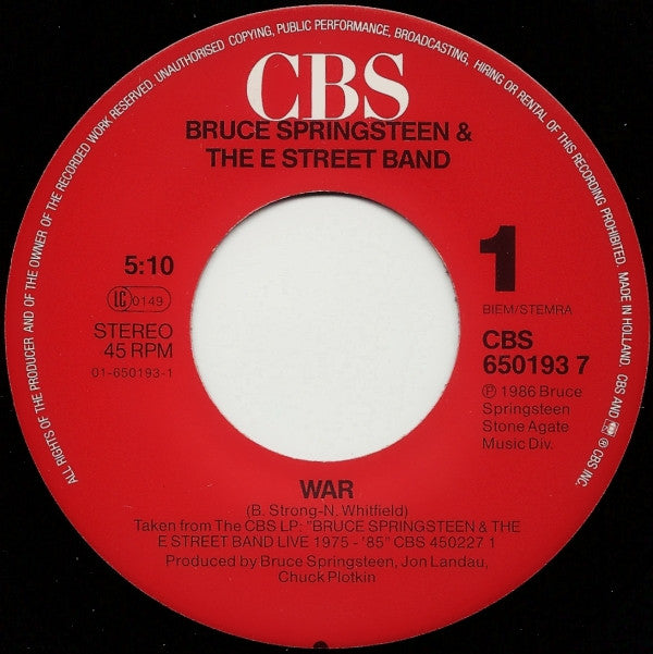 Bruce Springsteen & The E-Street Band : War (7", Single)