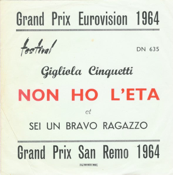 Gigliola Cinquetti : Non Ho L'Età / Sei Un Bravo Ragazzo (7", Single)