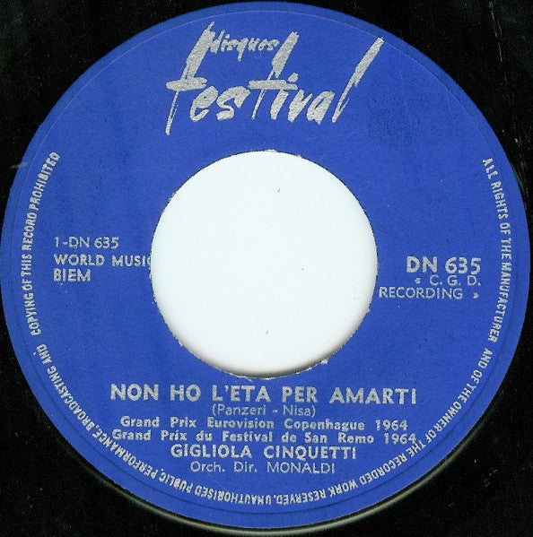 Gigliola Cinquetti : Non Ho L'Età / Sei Un Bravo Ragazzo (7", Single)